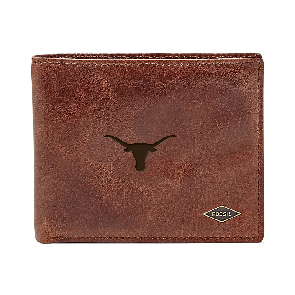 Men's Fossil Brown Texas Longhorns Ryan RFID Flip ID Bi-Fold Wallet