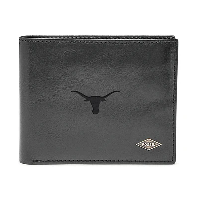 Men's Fossil Black Texas Longhorns Ryan RFID Flip ID Bi-Fold Wallet