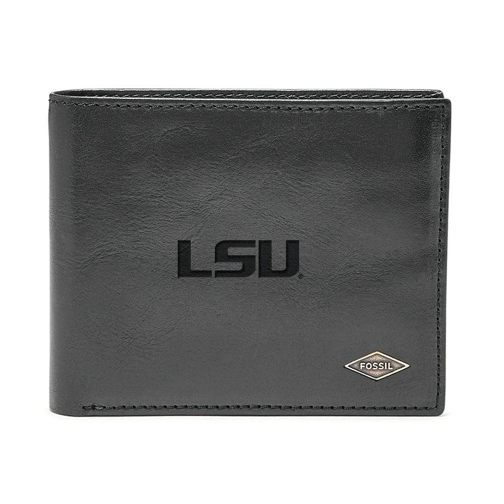 Men's Fossil Black LSU Tigers Ryan RFID Flip ID Bi-Fold Wallet