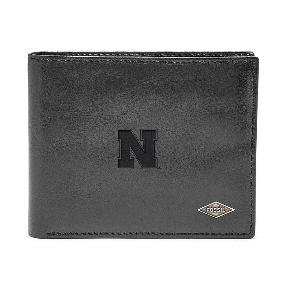 Men's Fossil Black Nebraska Huskers Ryan RFID Flip ID Bi-Fold Wallet