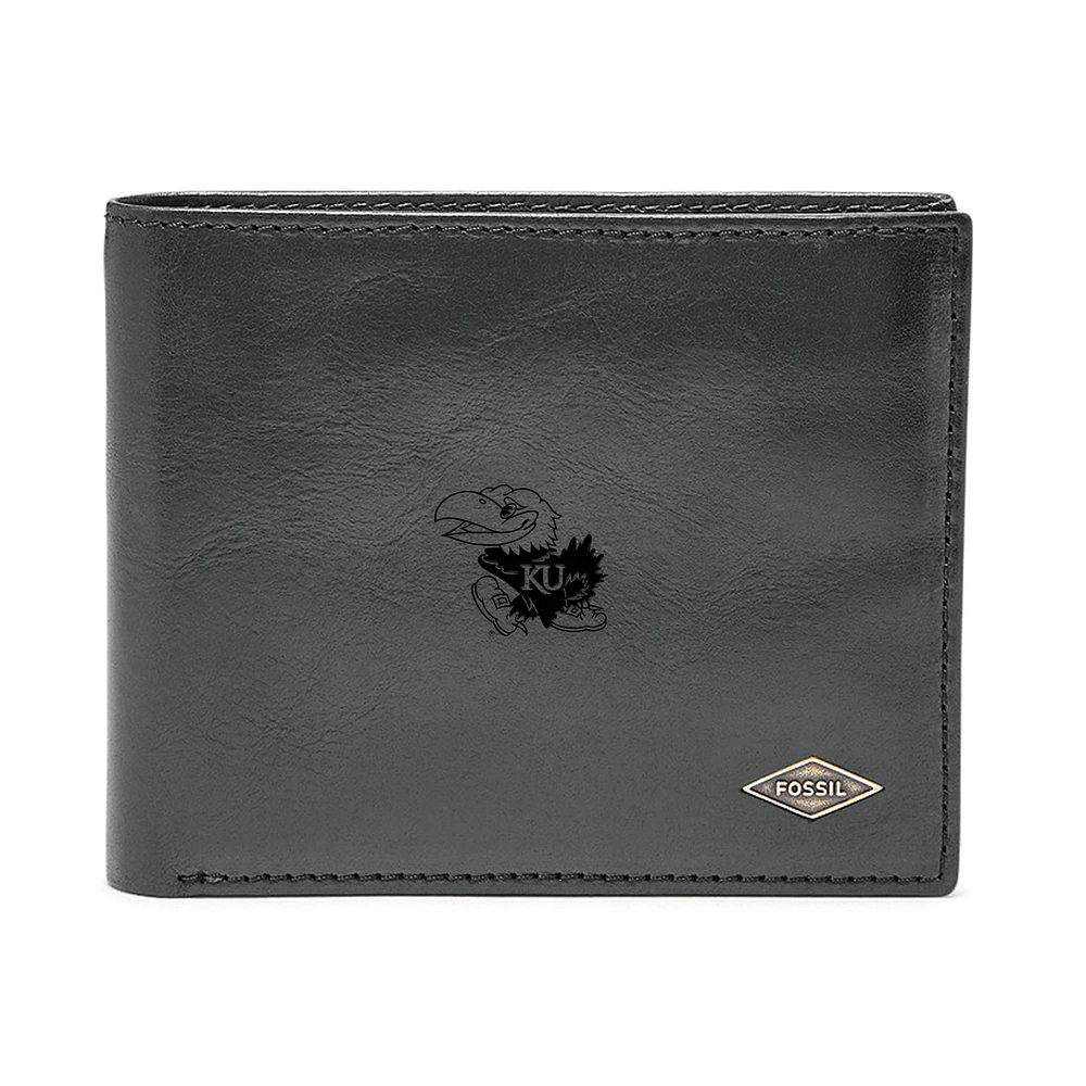 Men's Fossil Black Kansas Jayhawks Ryan RFID Flip ID Bi-Fold Wallet