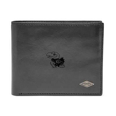 Men's Fossil Black Kansas Jayhawks Ryan RFID Flip ID Bi-Fold Wallet