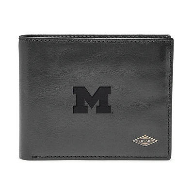 Men's Fossil Black Michigan Wolverines Ryan RFID Flip ID Bi-Fold Wallet