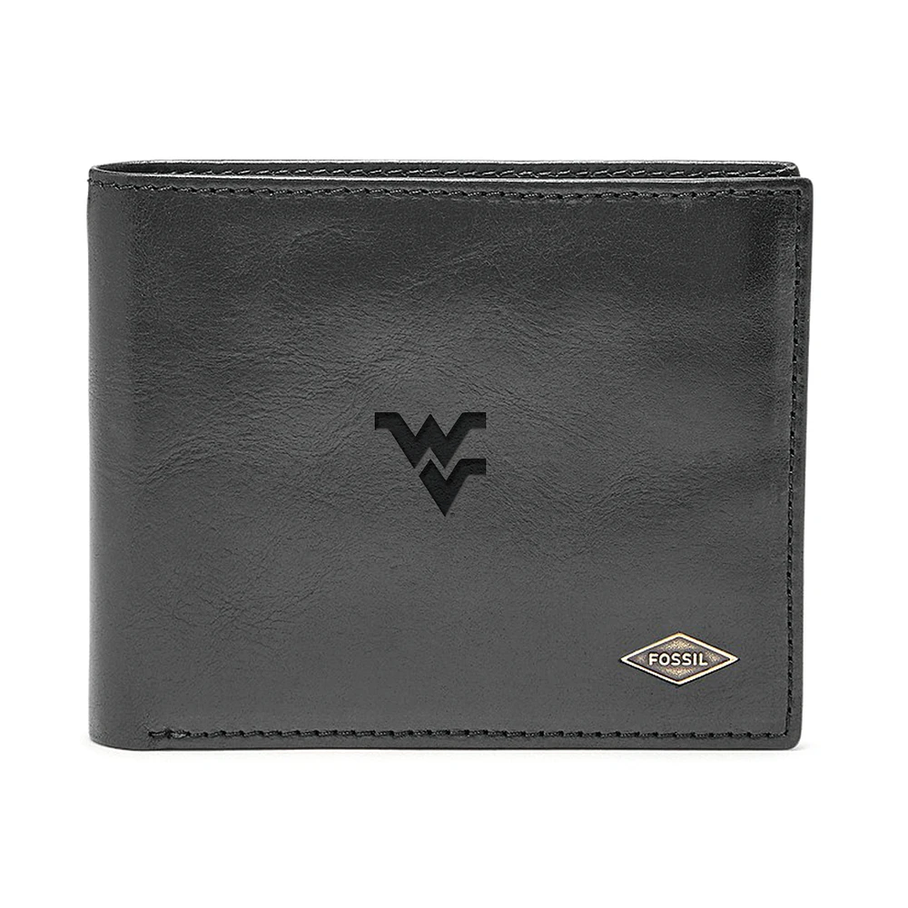 Men's Fossil Black West Virginia Mountaineers Ryan RFID Flip ID Bi-Fold Wallet