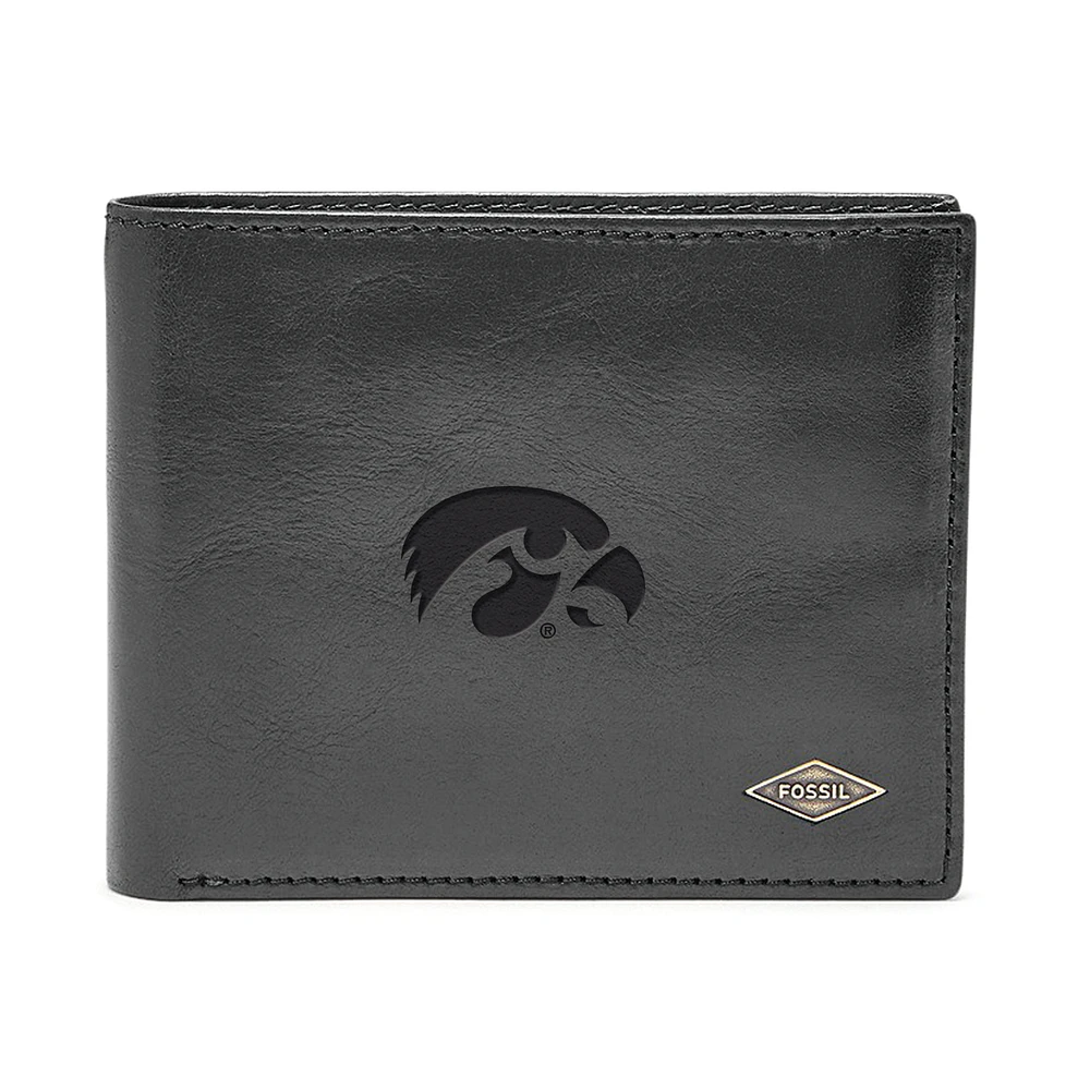 Men's Fossil Black Iowa Hawkeyes Ryan RFID Flip ID Bi-Fold Wallet
