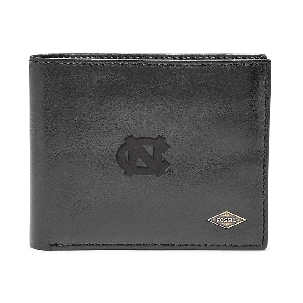 Men's Fossil Black North Carolina Tar Heels Ryan RFID Flip ID Bi-Fold Wallet