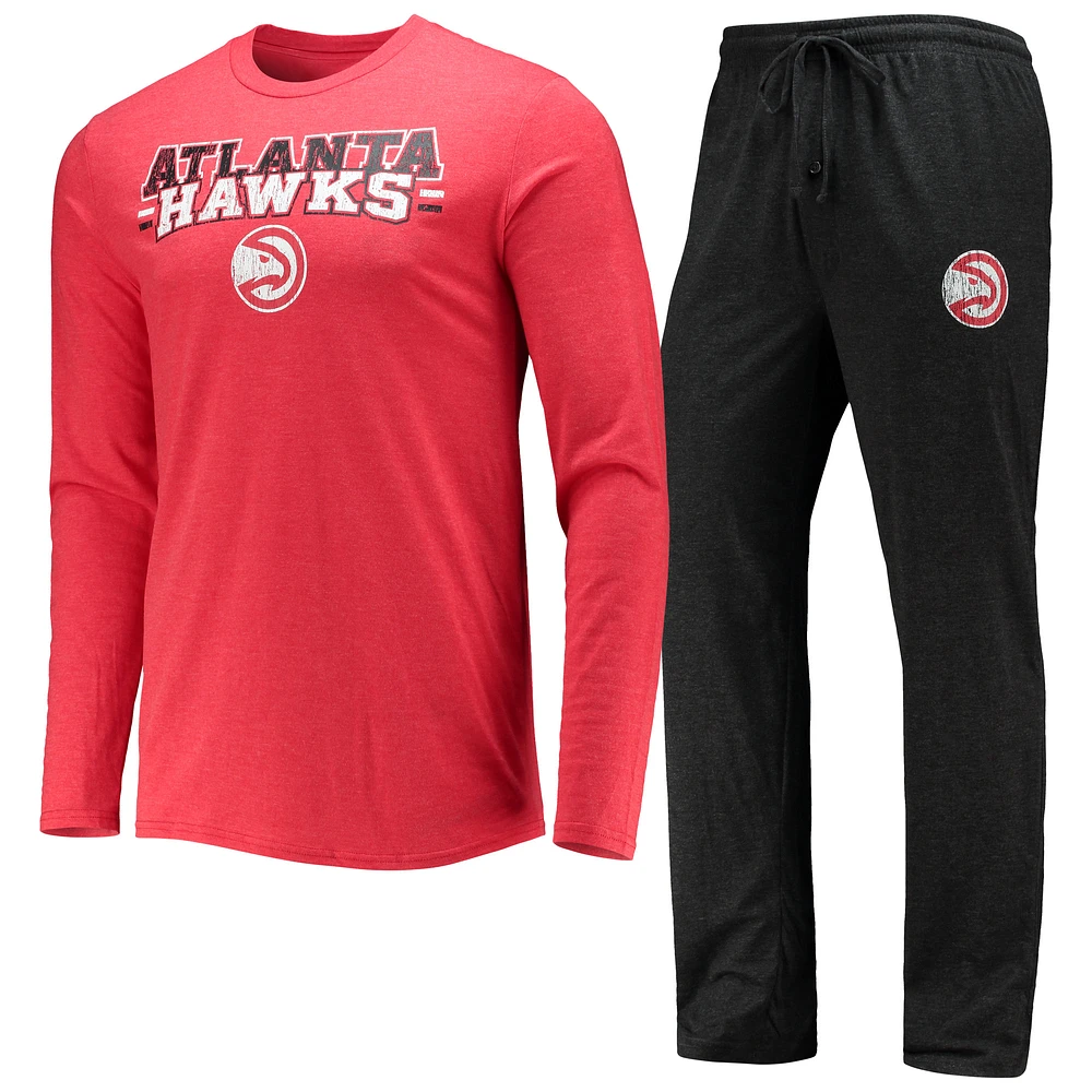 Men's Concepts Sport Black/Red Atlanta Hawks Long Sleeve Top & Pants Sleep Set