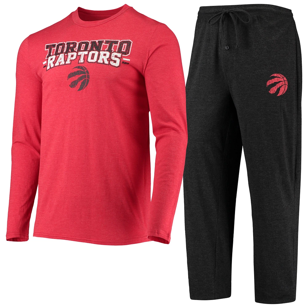 Men's Concepts Sport Black/Red Toronto Raptors Long Sleeve Top & Pants Sleep Set