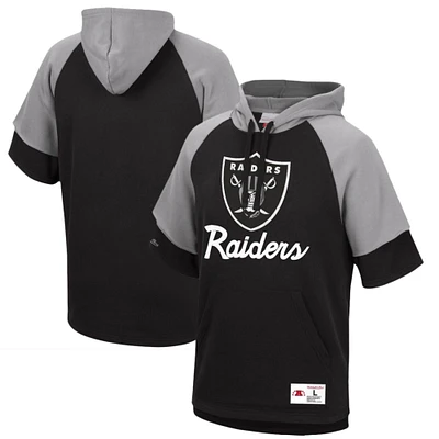 Men's Mitchell & Ness Black Las Vegas Raiders Home Advantage Raglan Short Sleeve Pullover Hoodie