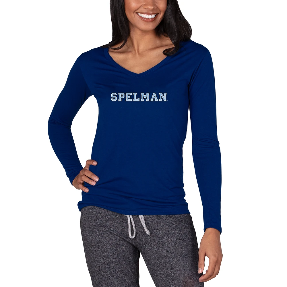 Women's Concepts Sport Navy Spelman College Jaguars Marathon Knit Long Sleeve V-Neck Top