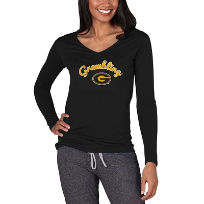 Women's Concepts Sport Black Grambling Tigers Marathon Knit Long Sleeve V-Neck Top
