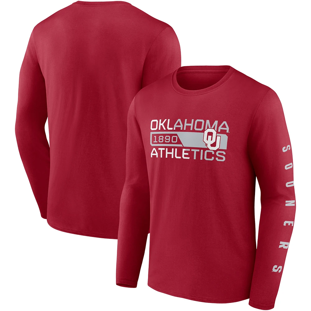 Men's Fanatics Crimson Oklahoma Sooners Broad Jump 2-Hit Long Sleeve T-Shirt