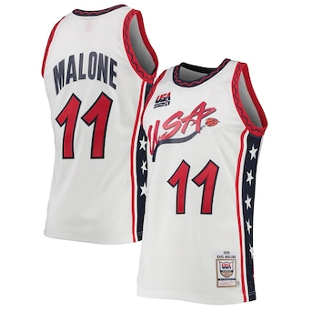 Men's Mitchell & Ness Karl Malone White USA Basketball 1996 Hardwood Classics Authentic Jersey