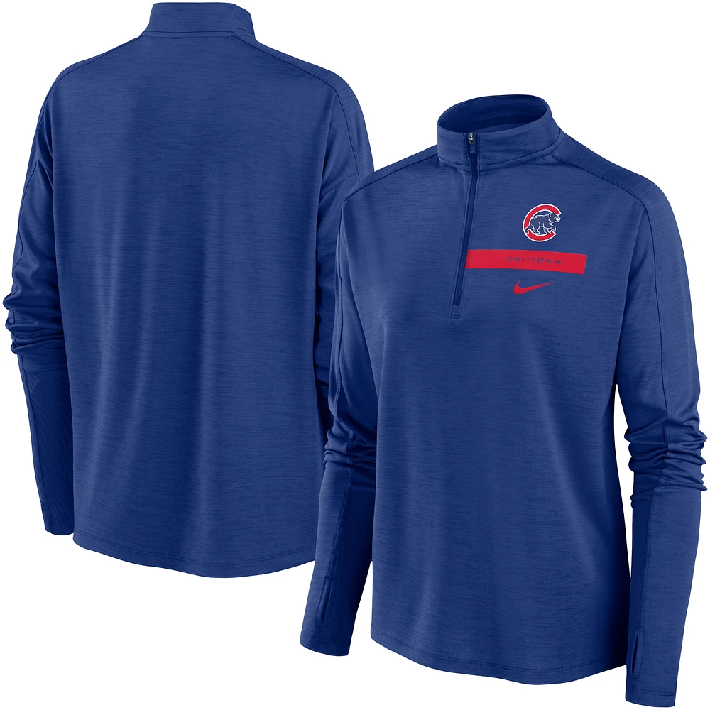 Women's Nike Royal Chicago Cubs Primetime Local Touch Pacer Quarter-Zip Top