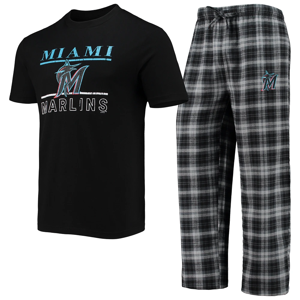 Men's Concepts Sport Black/Gray Miami Marlins Lodge Top & Pants Sleep Set