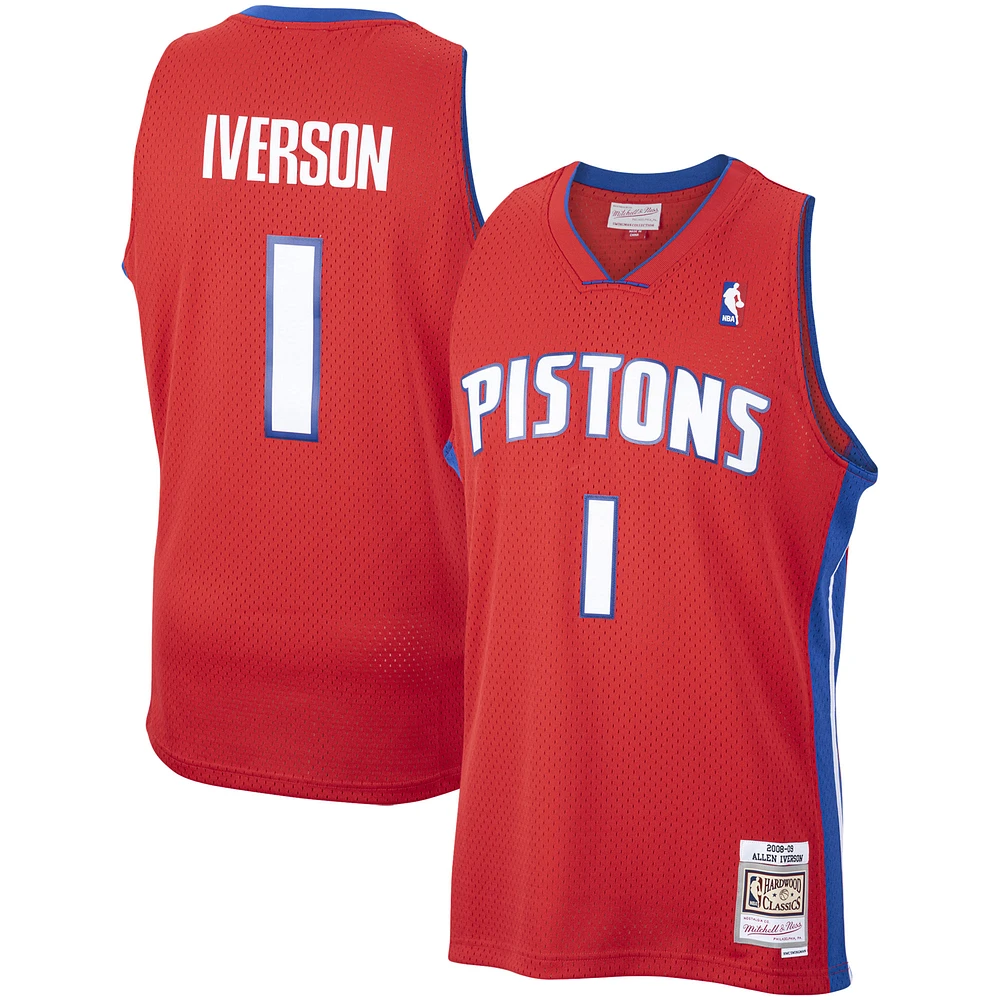 Men's Mitchell & Ness Allen Iverson Red Detroit Pistons 2008/09 Hardwood Classics Swingman Jersey