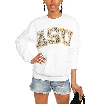 Women's Gameday Couture White Albany State Golden Rams Distressed Snap Perfect Oversized Pullover Sweatshirt