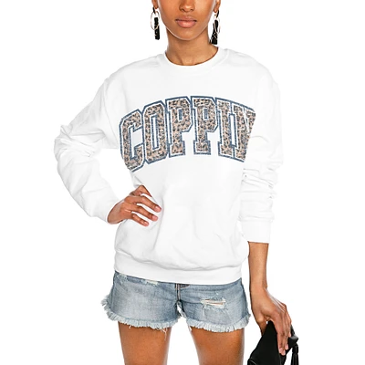 Women's Gameday Couture White Coppin State Eagles Distressed Snap Perfect Oversized Pullover Sweatshirt