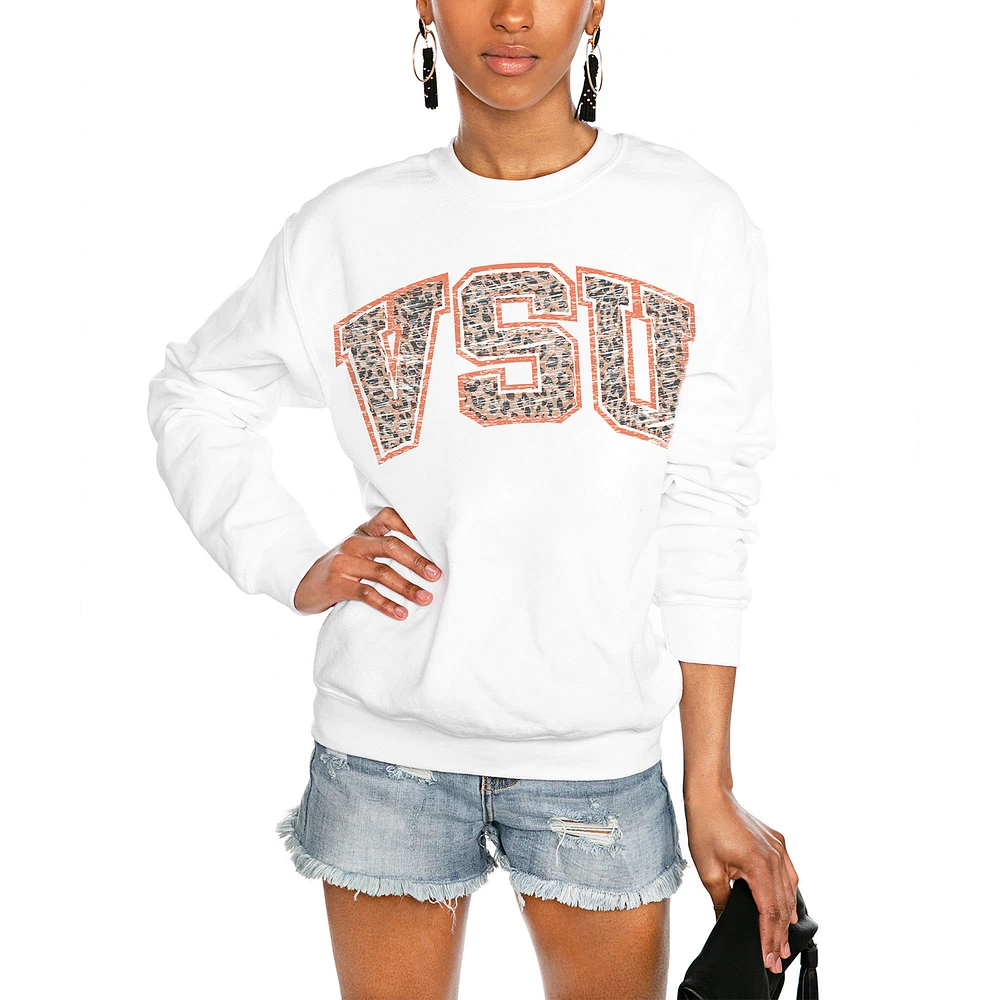 Women's Gameday Couture White Valdosta State Blazers Distressed Snap Perfect Oversized Pullover Sweatshirt