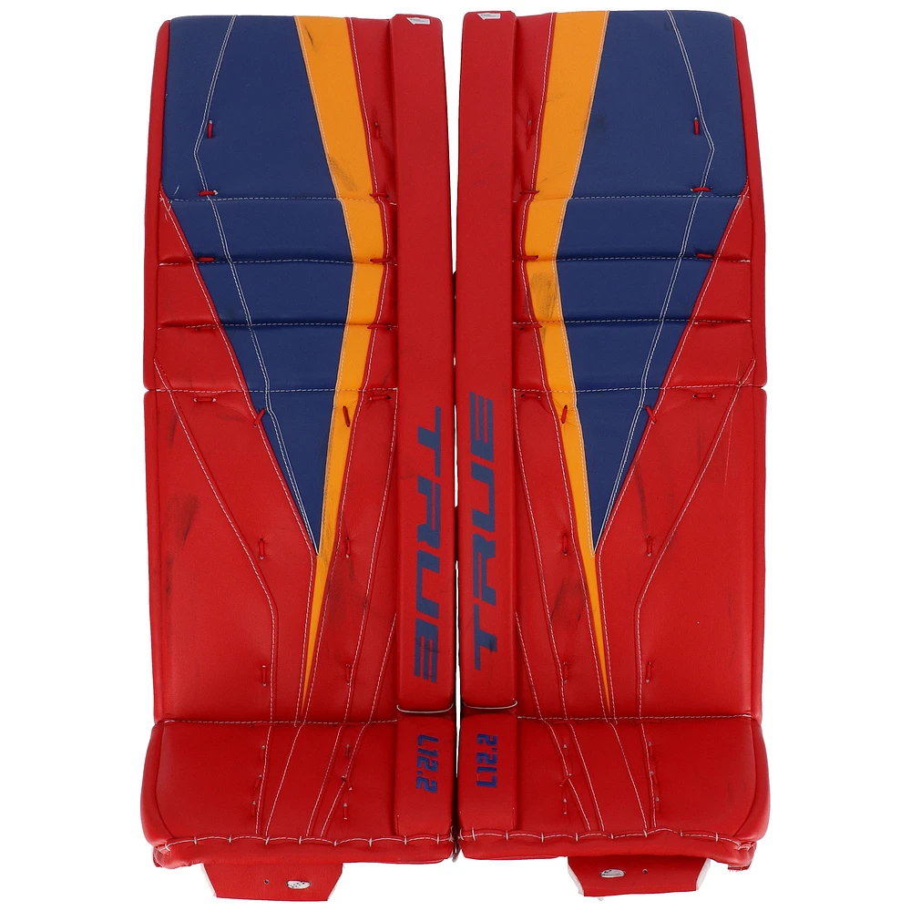 Jordan Binnington St. Louis Blues Autographed Game-Used Red Goalie Pads from the 2021 NHL Season