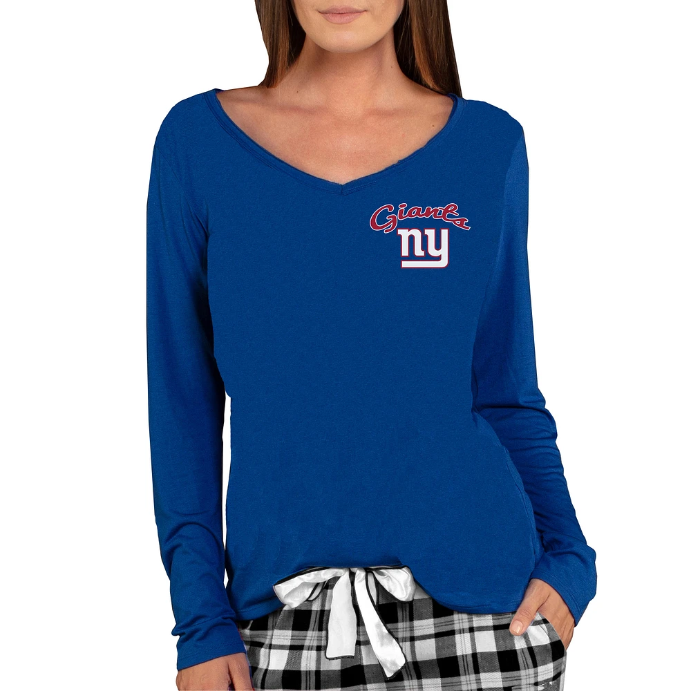 Women's Concepts Sport Royal New York Giants Marathon Knit Long Sleeve Lightweight V-Neck Lounge Top