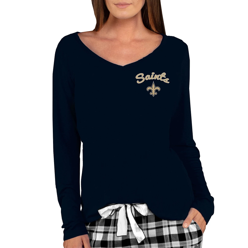 Women's Concepts Sport Black New Orleans Saints Marathon Knit Long Sleeve Lightweight V-Neck Lounge Top