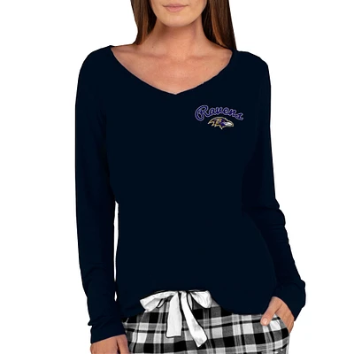 Women's Concepts Sport Black Baltimore Ravens Marathon Knit Long Sleeve Lightweight V-Neck Lounge Top