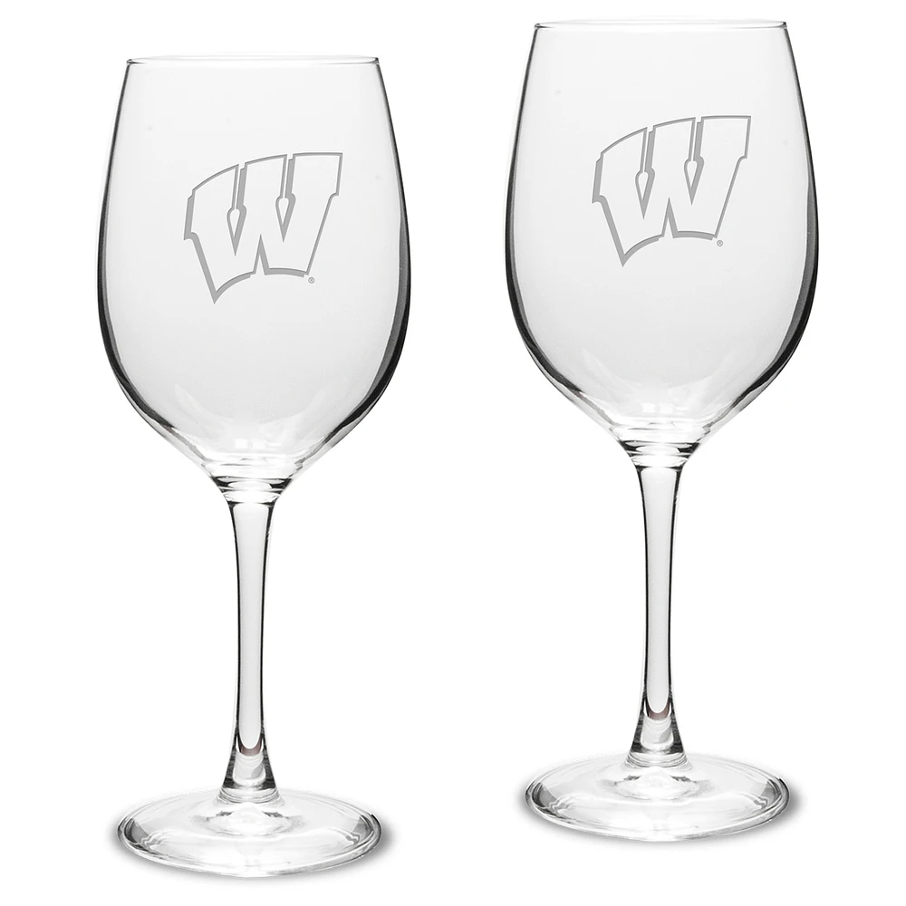 Wisconsin Badgers 2-Piece 16oz. Traditional White Wine Glass Set