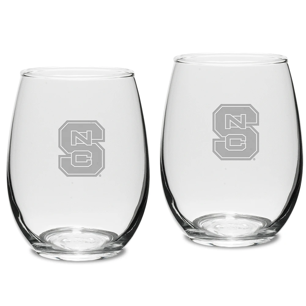 NC State Wolfpack 2-Piece 15oz. Stemless Wine Glass Set