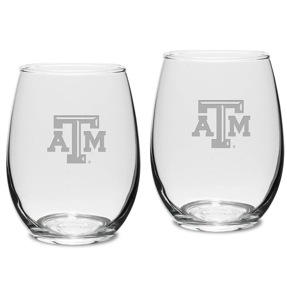 Texas A&M Aggies 2-Piece 15oz. Stemless Wine Glass Set
