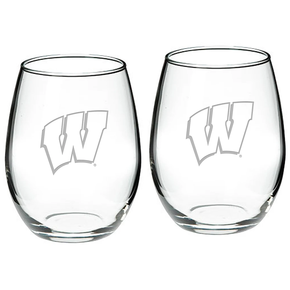 Wisconsin Badgers 2-Piece 21oz. Stemless Wine Glass Set