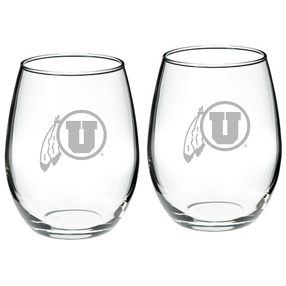 Utah Utes 2-Piece 21oz. Stemless Wine Glass Set