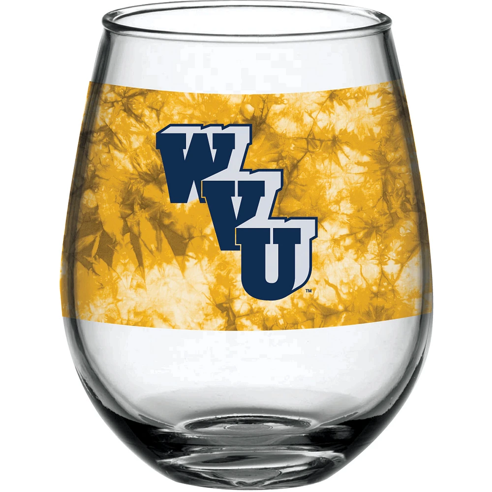 West Virginia Mountaineers 15oz. Vintage Tie-Dye Stemless Wine Glass