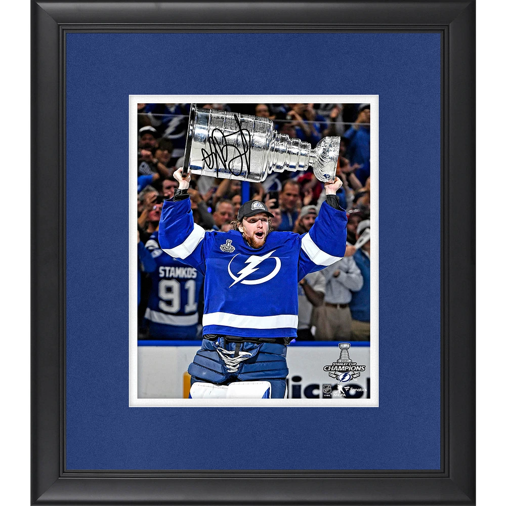 Andrei Vasilevskiy Tampa Bay Lightning Autographed Framed 2021 Stanley Cup Champions 8" x 10" Raising Cup Photograph