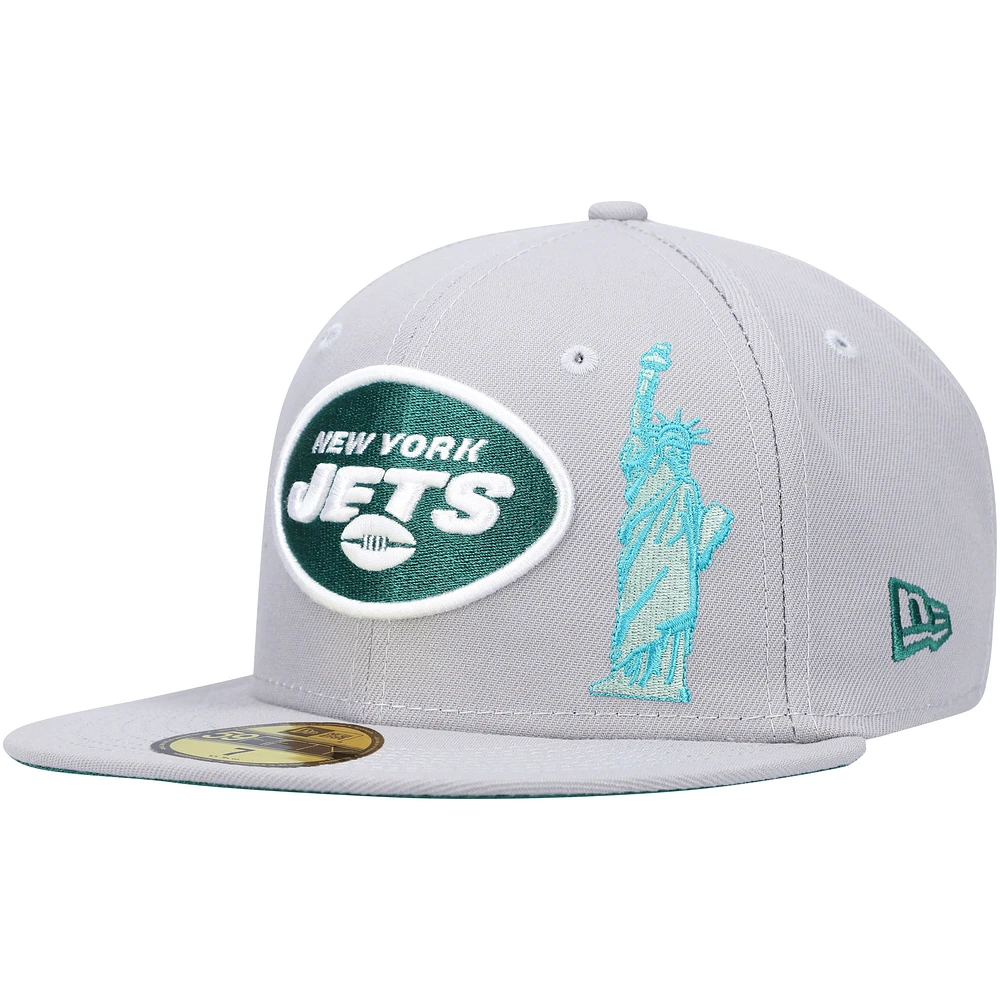 Men's New Era Gray York Jets City Describe 59FIFTY Fitted Hat