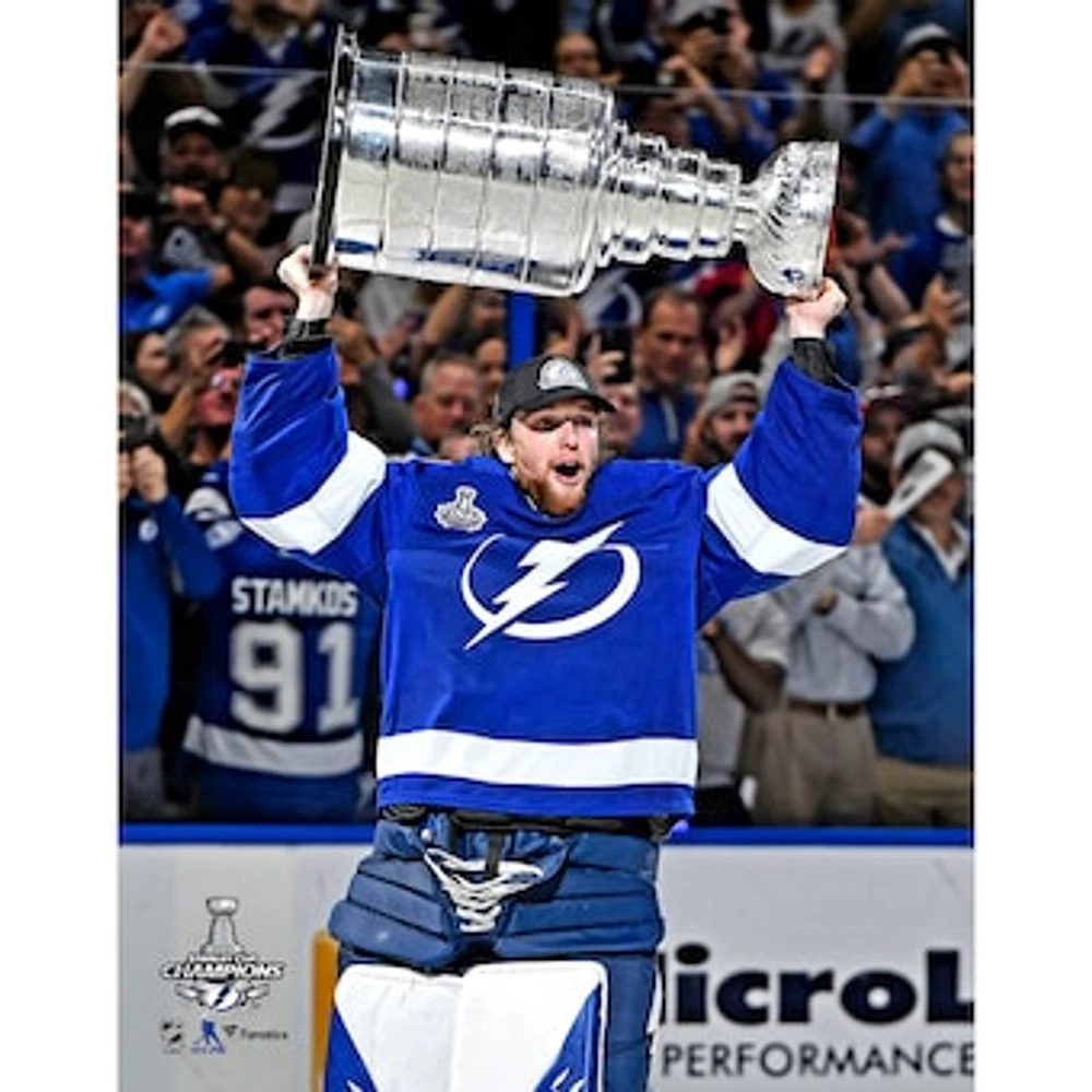 Andrei Vasilevskiy Tampa Bay Lightning Unsigned 2021 Stanley Cup Champions Raising Photograph
