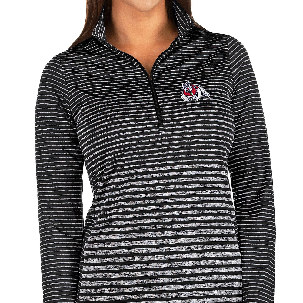 Women's Antigua Black/Heathered Black Fresno State Bulldogs Pace Half-Zip Pullover Jacket