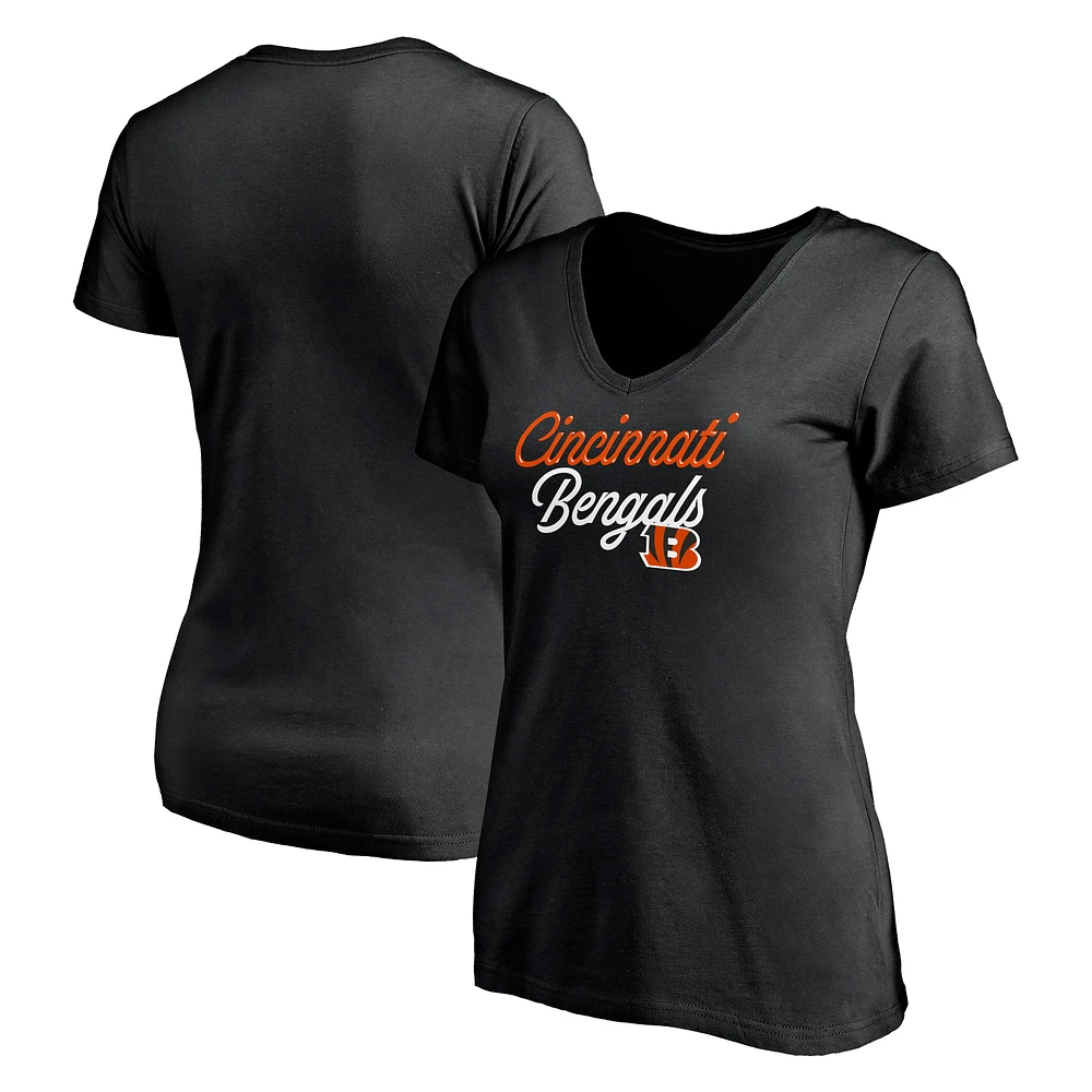 Women's Black Cincinnati Bengals Long Stride V-Neck T-Shirt