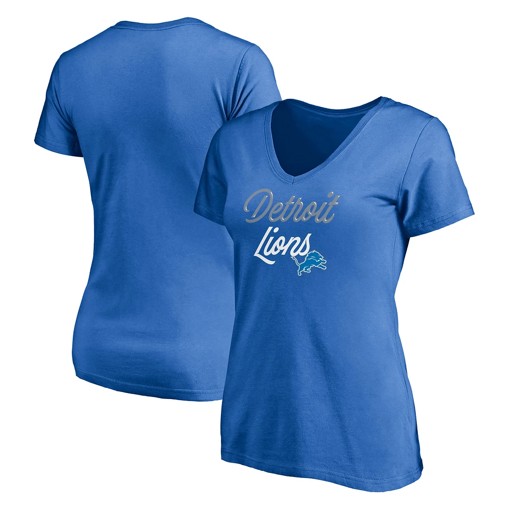 Women's Blue Detroit Lions Long Stride V-Neck T-Shirt