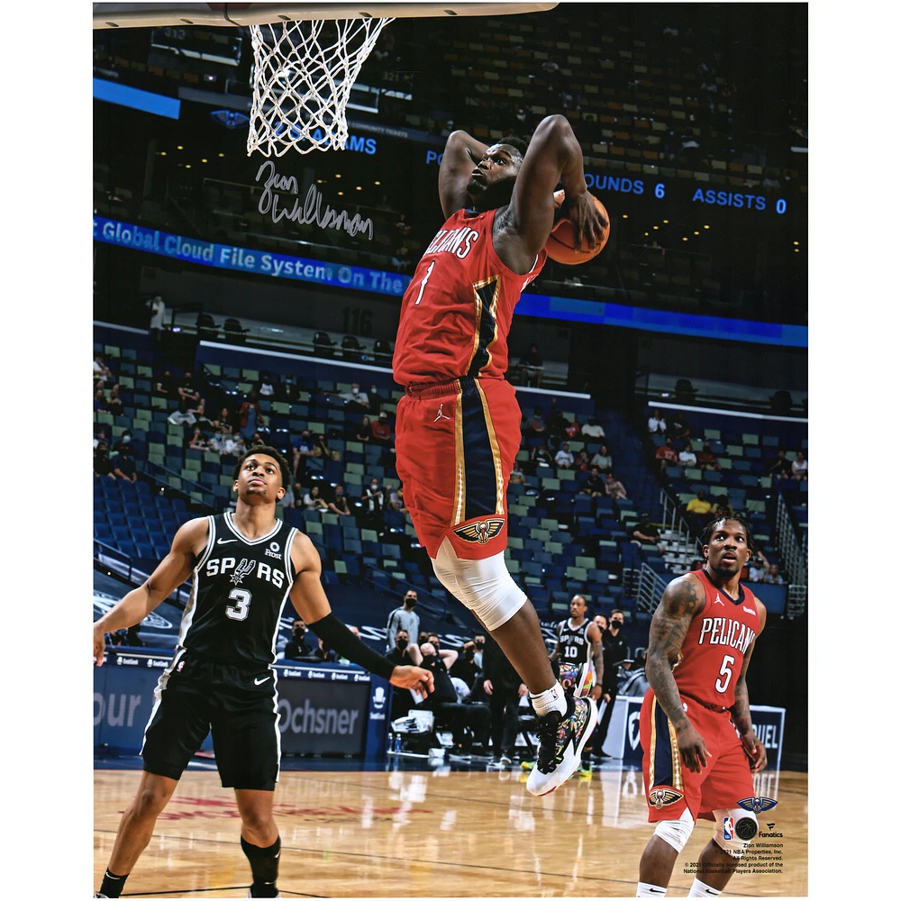 Zion Williamson New Orleans Pelicans Autographed 16" x 20" Dunk in Red Jersey Photograph