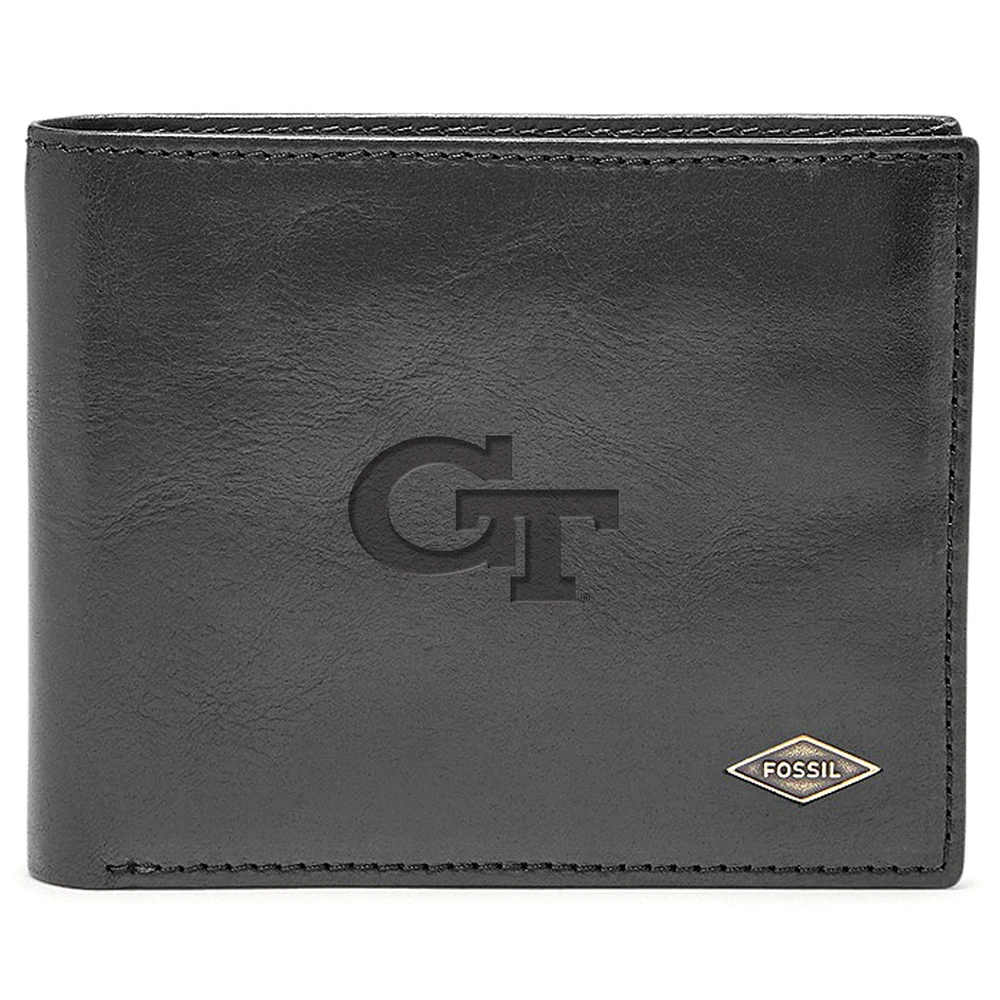 Men's Fossil Georgia Tech Yellow Jackets Leather Ryan RFID Flip ID Bifold Wallet