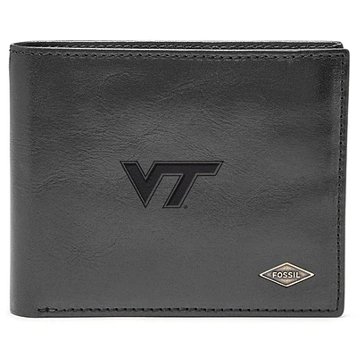 Men's Fossil Black Virginia Tech Hokies Leather Ryan RFID Flip ID Bifold Wallet