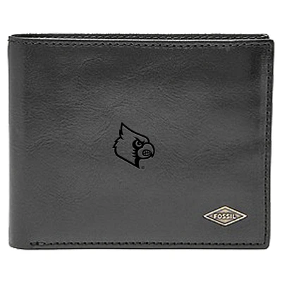 Men's Fossil Black Louisville Cardinals Leather Ryan RFID Flip ID Bifold Wallet