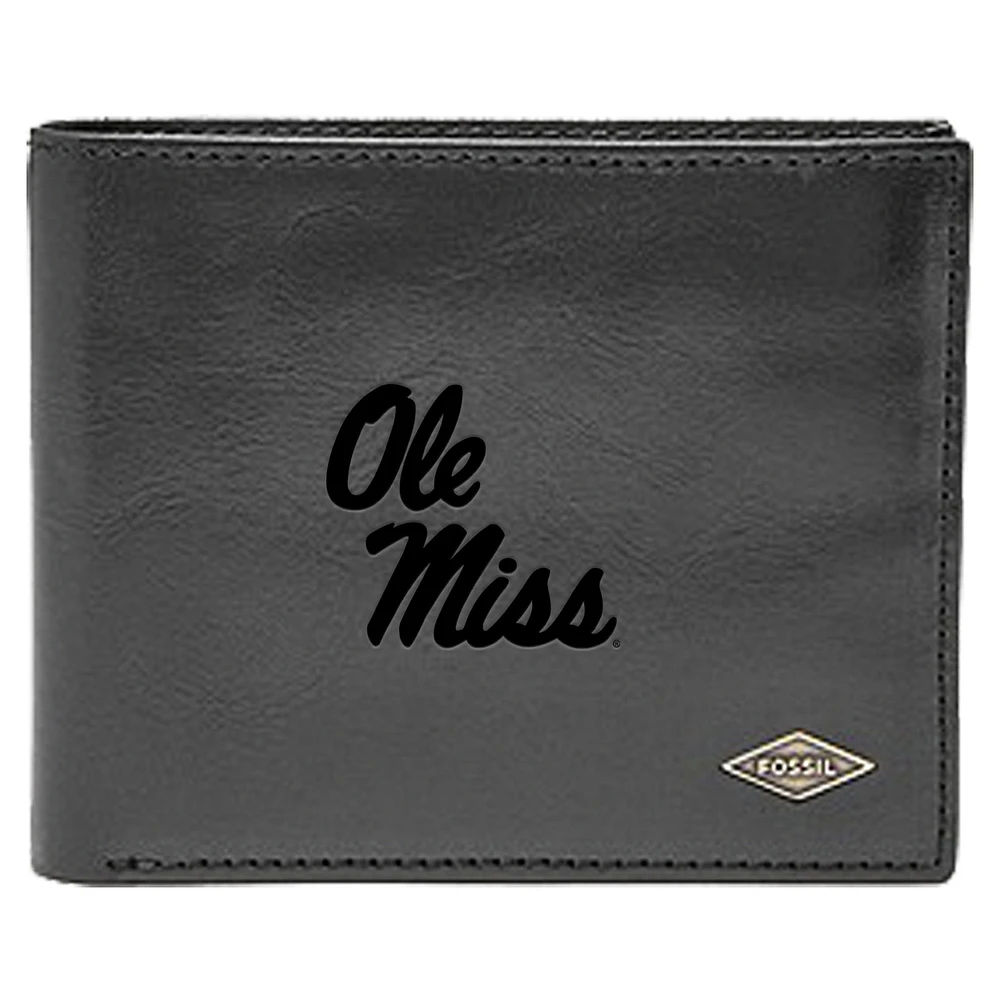Men's Fossil Black Ole Miss Rebels Leather Ryan RFID Flip ID Bifold Wallet