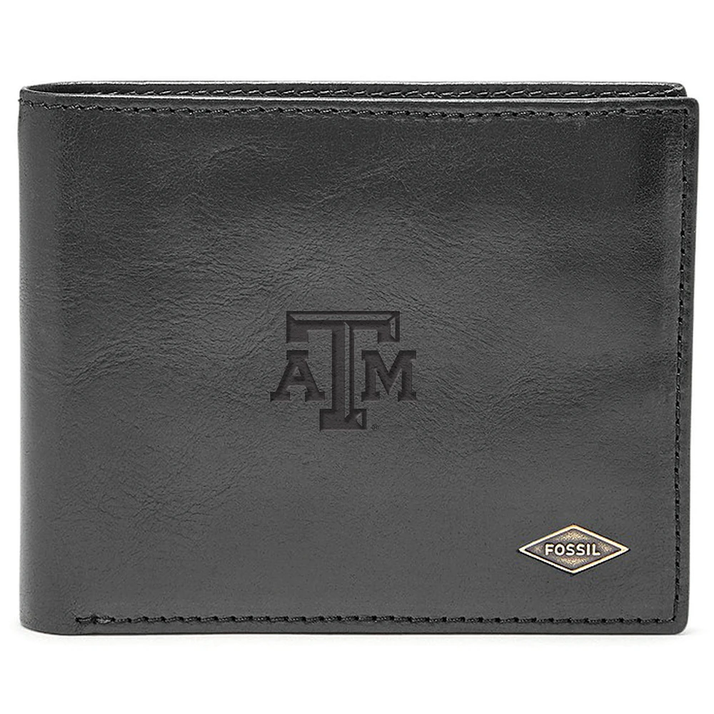 Men's Fossil Black Texas A&M Aggies Leather Ryan RFID Flip ID Bifold Wallet