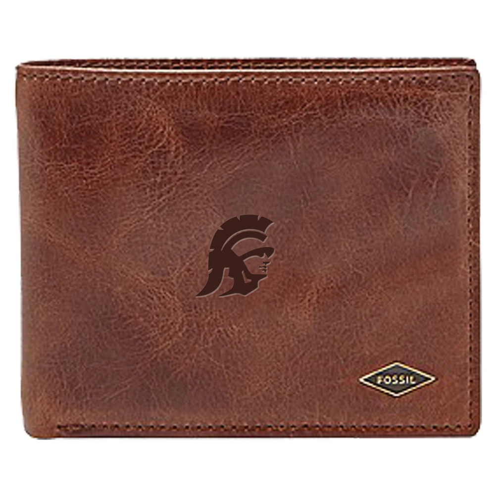 Men's Fossil Brown USC Trojans Leather Ryan RFID Flip ID Bifold Wallet