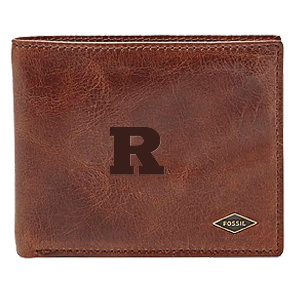 Men's Fossil Brown Rutgers Scarlet Knights Leather Ryan RFID Flip ID Bifold Wallet