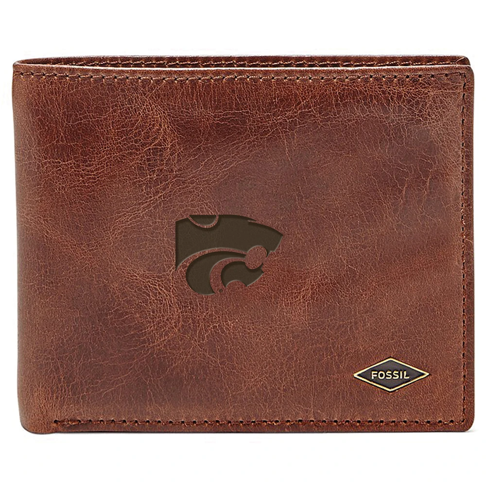 Men's Fossil Brown Kansas State Wildcats Leather Ryan RFID Flip ID Bifold Wallet