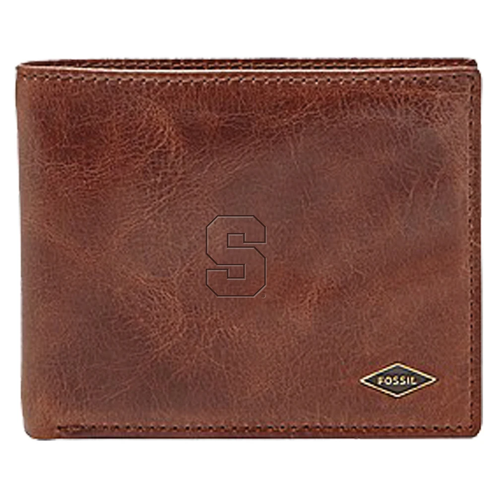 Men's Fossil Brown Syracuse Orange Leather Ryan RFID Flip ID Bifold Wallet