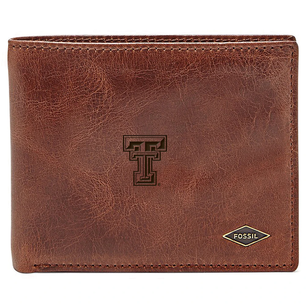 Men's Fossil Brown Texas Tech Red Raiders Leather Ryan RFID Flip ID Bifold Wallet